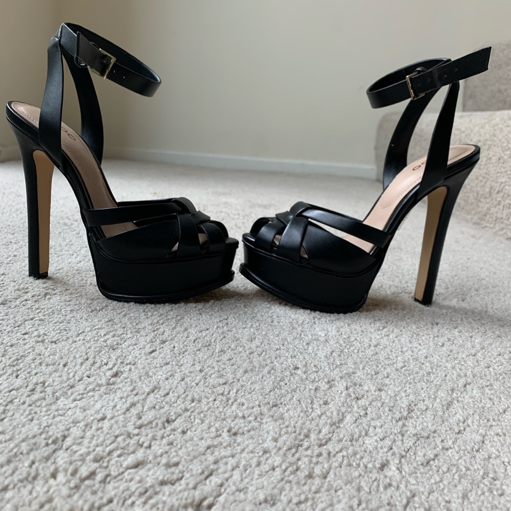Aldo Womens Lacla Black Strappy Open Toe Heels